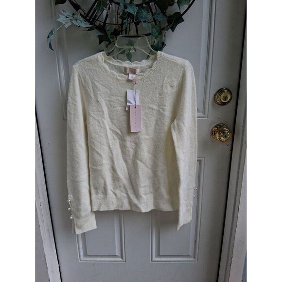 Rachel Parcell Sweater Scalloped Crewneck Small Ivory Cloud Nordstrom NWT - Picture 6 of 8
